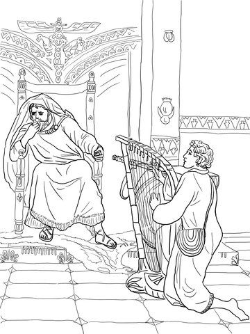 David Plays The Harp For Saul Coloring Page